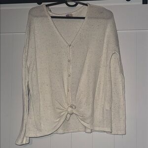 Alya Off-White Button-Up Cardigan with Front Knot